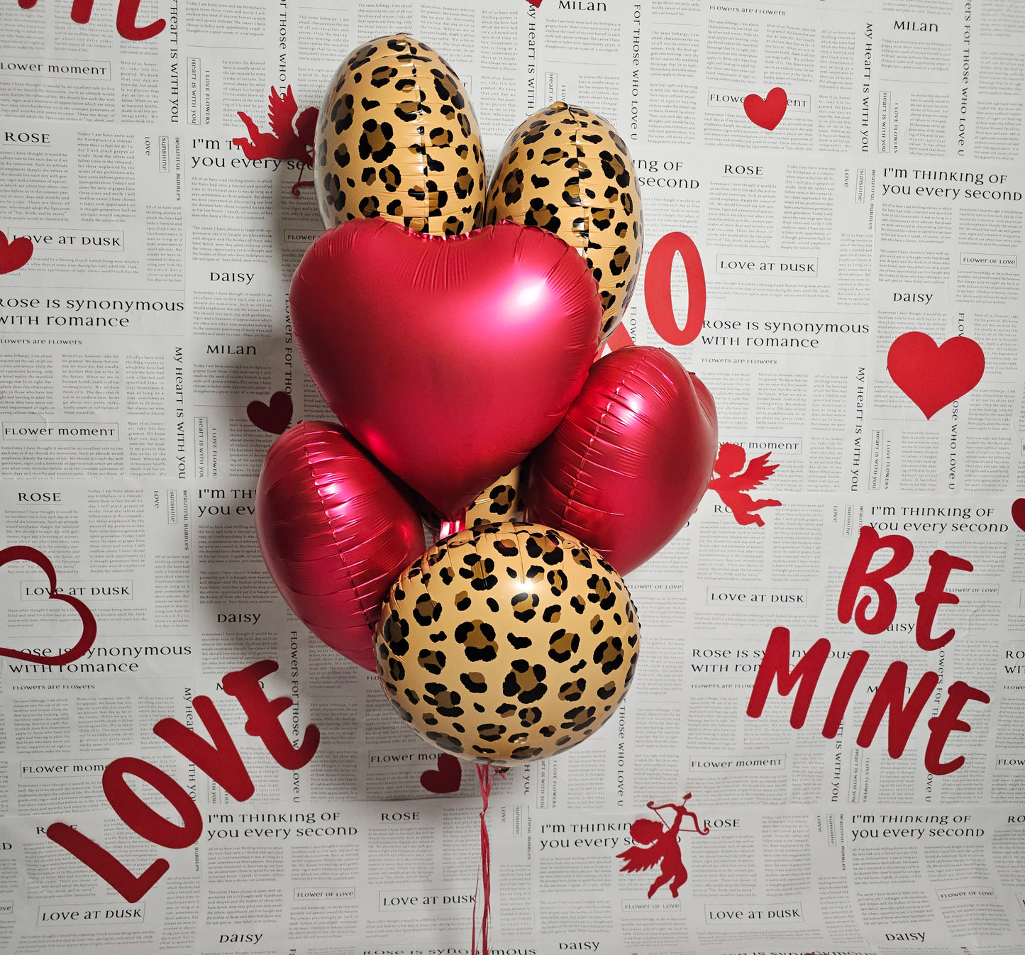 Cheetah Print and Red Heart Balloons